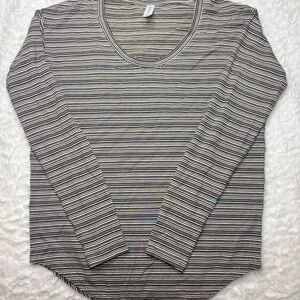 Athleta Black and White Striped Long Sleeve Tee